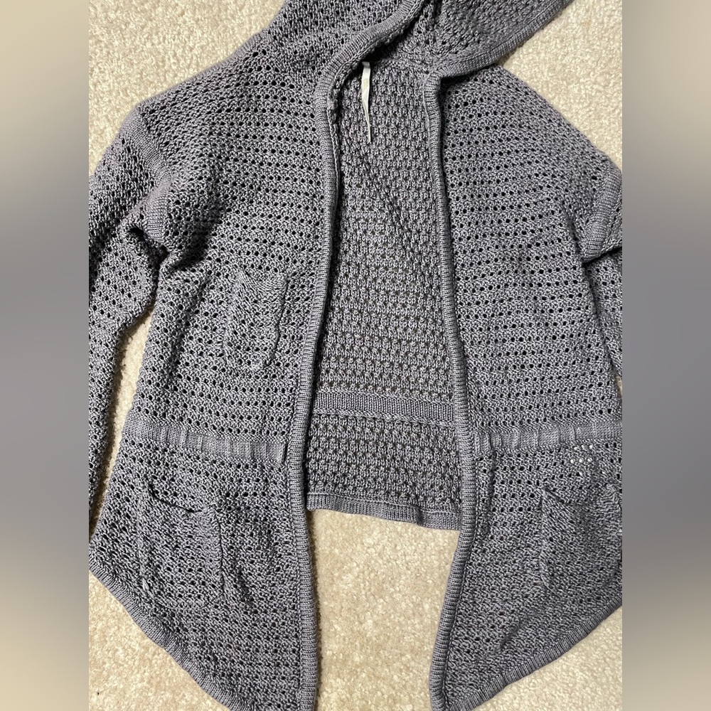 Free People Grey Crochet Knitted Cardigan Sweater - Picture 5 of 8